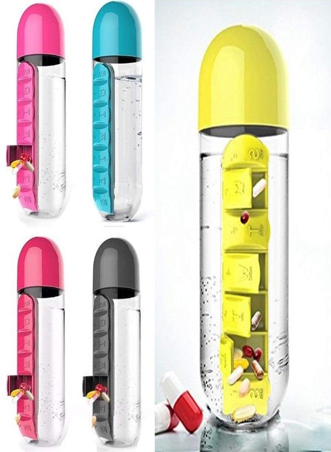 Abhaymart Pill Box Organizer with Water BottleWeekly Medicine Vitamins 600ML Candy Color Pill Water Bottle Seven Daily Pill Box Organizer Portable Kit Combine Plastic Water Bottle Multicolor (2 Pcs) - Image 3